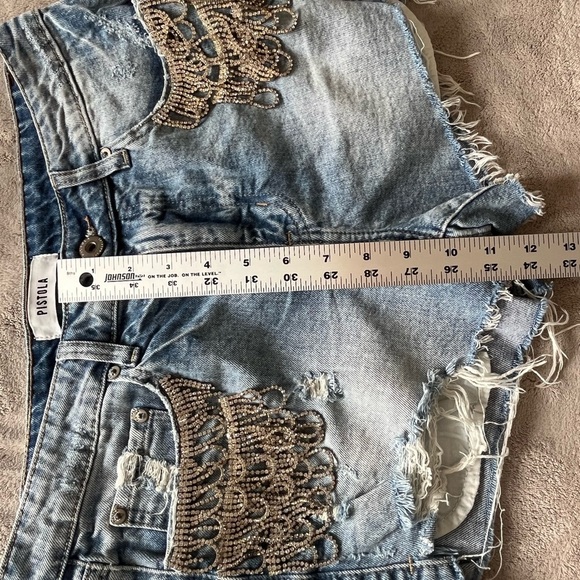 Pistola Winston High Rise Crystal Denim Cut Offs Distressed Sparkle Size 27 - Picture 10 of 10